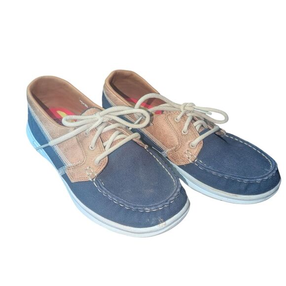 🛍️Skechers Blue and Tan Flats with Moccasin Stitching - Picture 1 of 4